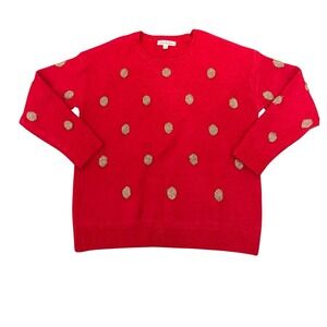 Vine & Love Red Sparkle Polka Dot Sweater Women's Size M Long Sleeve Crew Neck